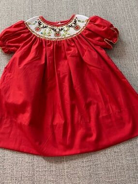 SuCre by Le' Za Me Red Smocked Dress with Holiday Embroidery.      Size 9M